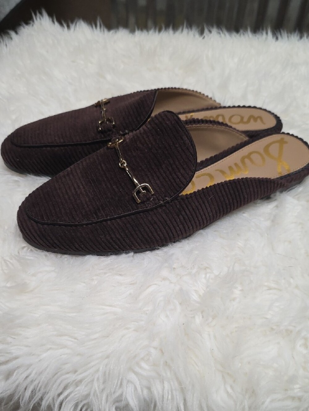 Sam Edelman Brown Corduroy Linnie Loafers with Gold Horsebit - Picture 2 of 8